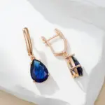 Kinel-pendientes largos con forma de gota de agua para mujer, aretes colgantes de color azul oscuro, Color oro rosa 585, circonita Natural, joyería diaria 4