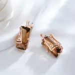Kinel-pendientes ingleses de circonita Natural marrón claro para mujer, joyería diaria de alta calidad, cuadrado Simple, Color oro rosa 585, 585 4