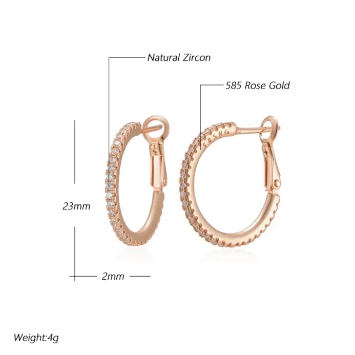 Kinel-pendientes de aro grandes para mujer, Color oro rosa 585, accesorios de circonita Natural de lujo, joyería Vintage para boda y novia 2