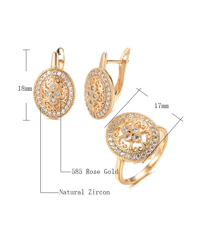 Kinel-pendientes de circonita Natural de lujo para mujer, anillos nobles de oro rosa 585, joyería fina de boda, regalo de flores de cristal 2