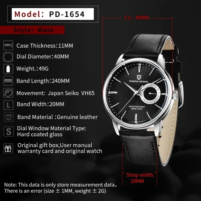 PAGANI DESIGN PD-1654 relojes para hombre Japón VH65 cuarzo Movt hombres cuero 30M impermeable reloj de pulsera militar hombres relojes hombre 2