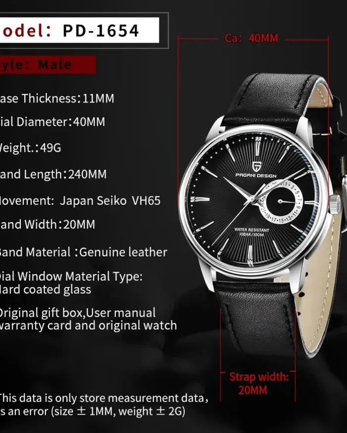 PAGANI DESIGN PD-1654 relojes para hombre Japón VH65 cuarzo Movt hombres cuero 30M impermeable reloj de pulsera militar hombres relojes hombre 2