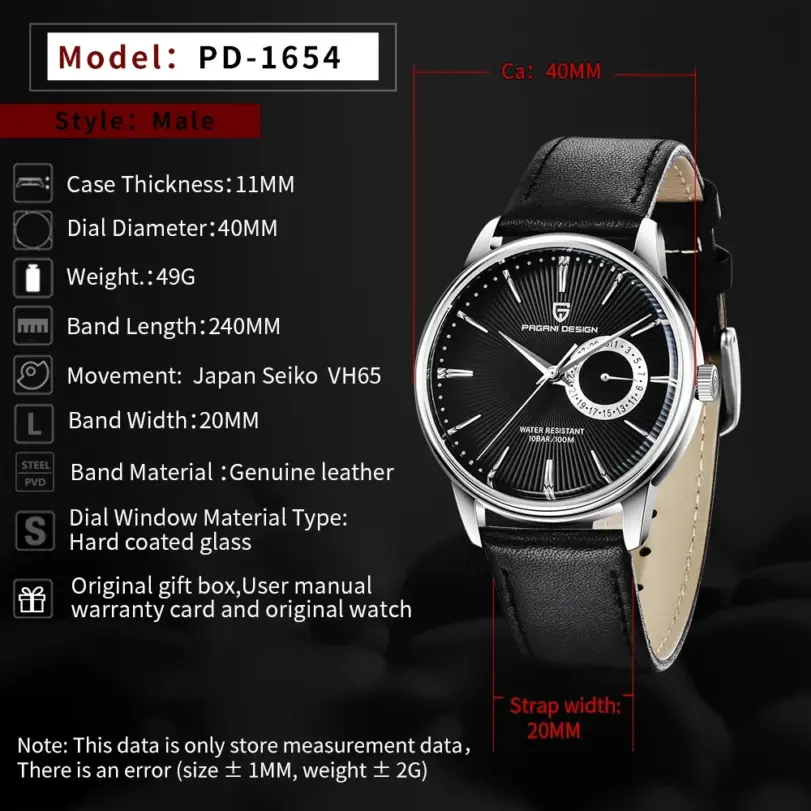 PAGANI DESIGN PD-1654 relojes para hombre Japón VH65 cuarzo Movt hombres cuero 30M impermeable reloj de pulsera militar hombres relojes hombre 2