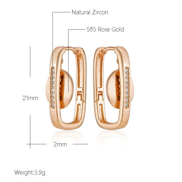 Kinel-pendientes de aro de Color oro rosa para mujer, accesorios de circón Natural de lujo, joyería Vintage para novia y boda, 585 2
