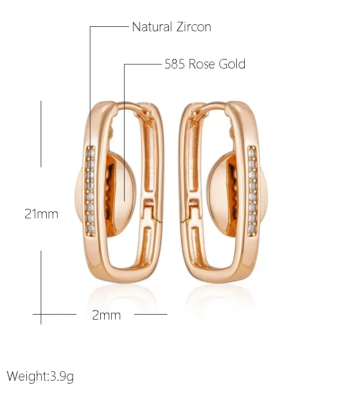 Kinel-pendientes de aro de Color oro rosa para mujer, accesorios de circón Natural de lujo, joyería Vintage para novia y boda, 585 2