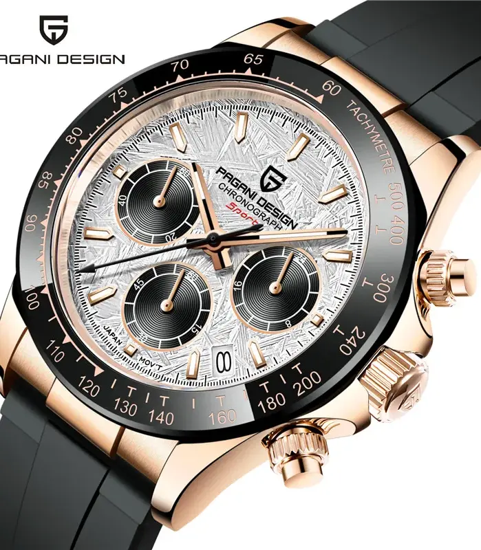 Reloj cronógrafo de piloto militar PAGANI DESIGN para hombre, reloj de cuarzo de lujo con zafiro VK63, relojes de silicona masculinos 1