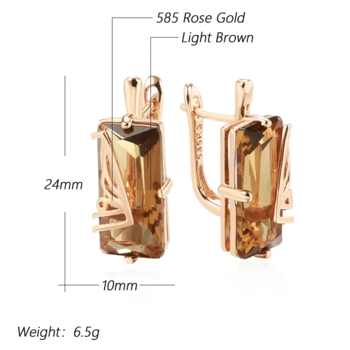 Kinel-pendientes ingleses de circonita Natural marrón claro para mujer, joyería diaria de alta calidad, cuadrado Simple, Color oro rosa 585, 585 2
