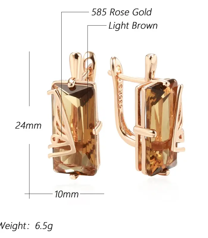 Kinel-pendientes ingleses de circonita Natural marrón claro para mujer, joyería diaria de alta calidad, cuadrado Simple, Color oro rosa 585, 585 2