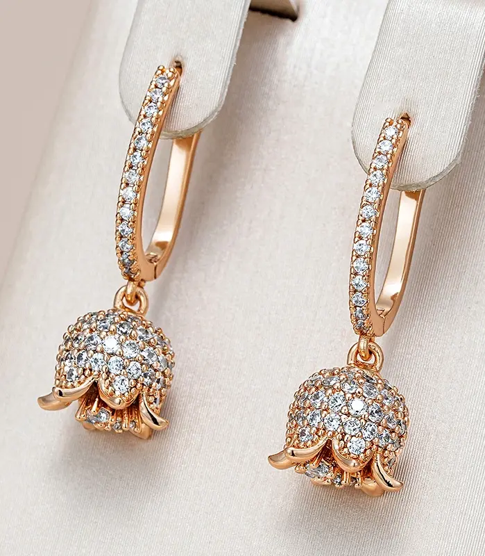 Kienl-pendiente de gota largo de circonita Natural brillante para mujer, Color oro rosa 585, flor de cristal única, joyería Vintage diaria 1