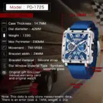 Reloj de Cuarzo Rectangular para Hombre PAGANI DESIGN, Movimiento Japonés TMI VK64, Reloj de Lujo con Esfera de Zafiro, Acero Inoxidable, Resistente al Agua 2
