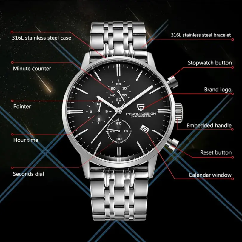 Pagani Design-reloj cronógrafo japonés VK67 Movt para hombre, resistente al agua, multifuncional, deportivo, de cuarzo 3
