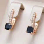 Kinel inusual cuadrado negro pendiente de gota de circón Natural para mujer moda 585 Color oro rosa compromiso boda joyería nupcial 1