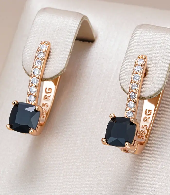 Kinel inusual cuadrado negro pendiente de gota de circón Natural para mujer moda 585 Color oro rosa compromiso boda joyería nupcial 1