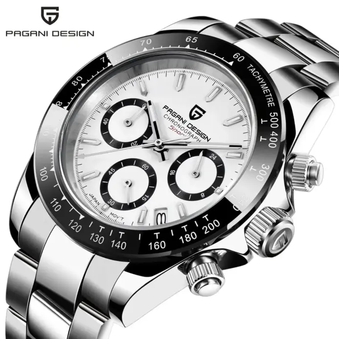 Reloj de Pulsera PAGANI DESIGN PD-1644 para Hombre, Reloj de Cuarzo con Bisel de Cerámica, Movimiento Japonés VK63, Cristal de Zafiro, Resistente al Agua hasta 100 m, Cronógrafo 1