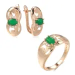 Kinel-Conjunto de anillos y pendientes para mujer, aretes de oro rosa 585 con Micro incrustaciones de cera, óvalo, verde, circón Natural, joyería nupcial para boda 1