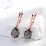 Kinel-pendientes largos con forma de gota de agua para mujer, aretes colgantes de cristal gris, Color oro rosa 585, con circón Natural, joyería diaria de alta calidad 3