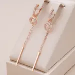 Kinel-pendientes largos con borlas para mujer, aretes colgantes a la moda, Color oro rosa 585, circonita Natural, joyería fina para uso diario, regalo de cristal 1
