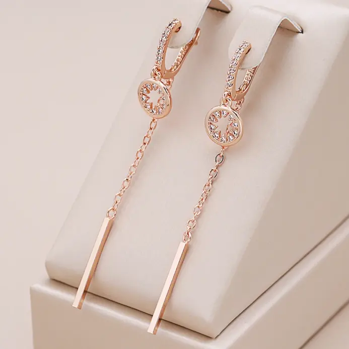Kinel-pendientes largos con borlas para mujer, aretes colgantes a la moda, Color oro rosa 585, circonita Natural, joyería fina para uso diario, regalo de cristal 1