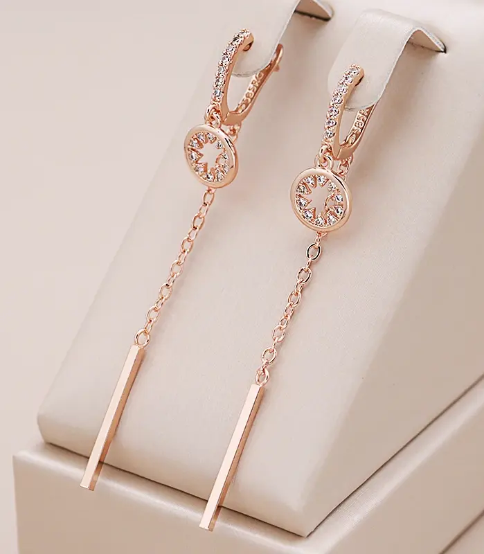 Kinel-pendientes largos con borlas para mujer, aretes colgantes a la moda, Color oro rosa 585, circonita Natural, joyería fina para uso diario, regalo de cristal 1