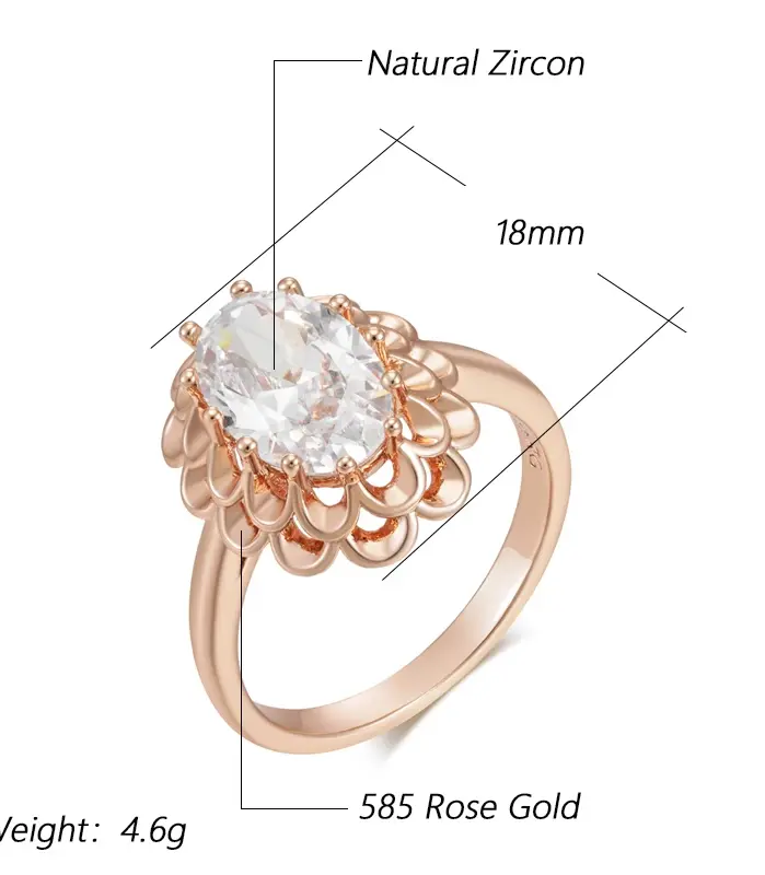 Anillo de circón Natural ovalado grande clásico para mujer, moda 585, Color oro rosa, flor de cristal, joyería Vintage diaria 2