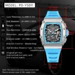 Pagani Design-relojes de cuarzo para hombre, esfera con mecanismo al descubierto, resistente al agua, deportivo, con cronógrafo de cristal de zafiro rectangular 4 Pagani Design-relojes de cuarzo para hombre, esfera con mecanismo al descubierto, resistente al agua, deportivo, con cronógrafo de cristal de zafiro rectangular 4
