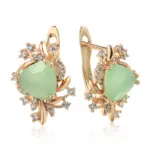 Kinel nueva tendencia pendientes de flores de cristal para mujer 585 Color oro rosa verde pendientes colgantes de circón Natural joyería fina para uso diario 6