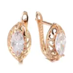 Kinel-Conjunto de anillos y pendientes de boda para novia, aretes de lujo, flor hueca de oro rosa 585, circón Natural, tendencia Vintage, joyería diaria 6