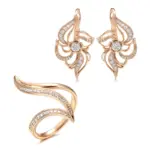 Kinel-Conjunto de pendientes de anillo curvo hipérbola fina para mujer, conjuntos de joyería de oro rosa 585, anillo de pendientes de circón Natural único 1