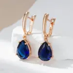 Kinel-pendientes largos con forma de gota de agua para mujer, aretes colgantes de color azul oscuro, Color oro rosa 585, circonita Natural, joyería diaria 3