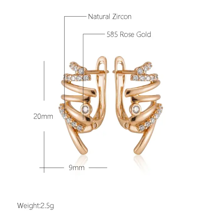 Kinel Hot 585 pendientes de gota cruzados geométricos de Color oro rosa para mujer accesorios de circón Natural brillante joyería fina diaria nupcial 2