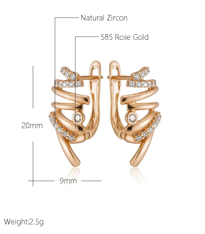 Kinel Hot 585 pendientes de gota cruzados geométricos de Color oro rosa para mujer accesorios de circón Natural brillante joyería fina diaria nupcial 2