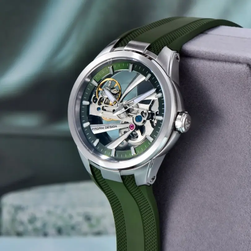 Reloj Mecánico Pagani Design para Hombre, con Cristal de Zafiro, Caja de Acero Inoxidable, Correa de Caucho, Resistente al Agua 10 Bar, Automático 3