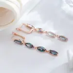 Pendientes largos geométricos coloridos de circonita Natural para mujer, accesorios 585 de Color oro rosa, joyería fina diaria 5