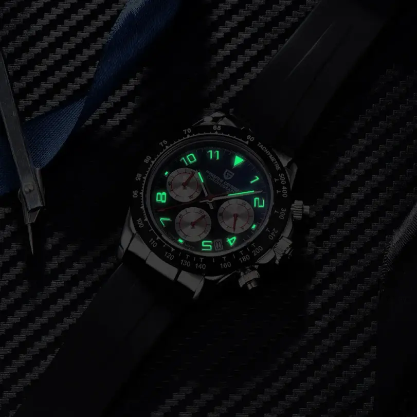 PAGANI DESIGN-Reloj analógico con correa de goma para Hombre, accesorio de pulsera de cuarzo resistente al agua con cronógrafo, movimiento japonés VK63, cristal de zafiro 4