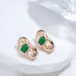 Kinel-Conjunto de anillos y pendientes para mujer, aretes de oro rosa 585 con Micro incrustaciones de cera, óvalo, verde, circón Natural, joyería nupcial para boda 3