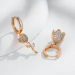 Kinel Hot 585 pendientes grandes asimétricos de Color oro rosa para mujer, accesorios de circón Natural totalmente brillante, joyería fina diaria 4
