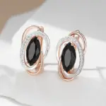 Kinel-pendientes colgantes de circonita Natural para mujer, inusuales, brillantes, negros, de lujo, Color oro rosa 585, joyería fina diaria para fiesta de boda 3