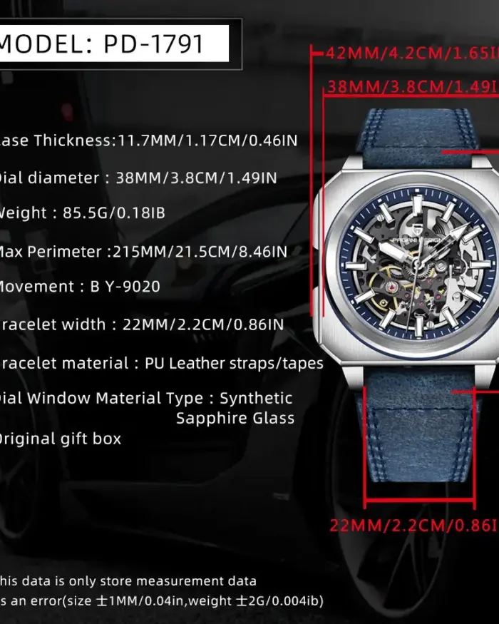 Reloj PAGANI DESIGN para hombre, relojes mecánicos automáticos huecos cuadrados de acero inoxidable para hombre, relojes de pulsera con espejo de zafiro para hombre 2