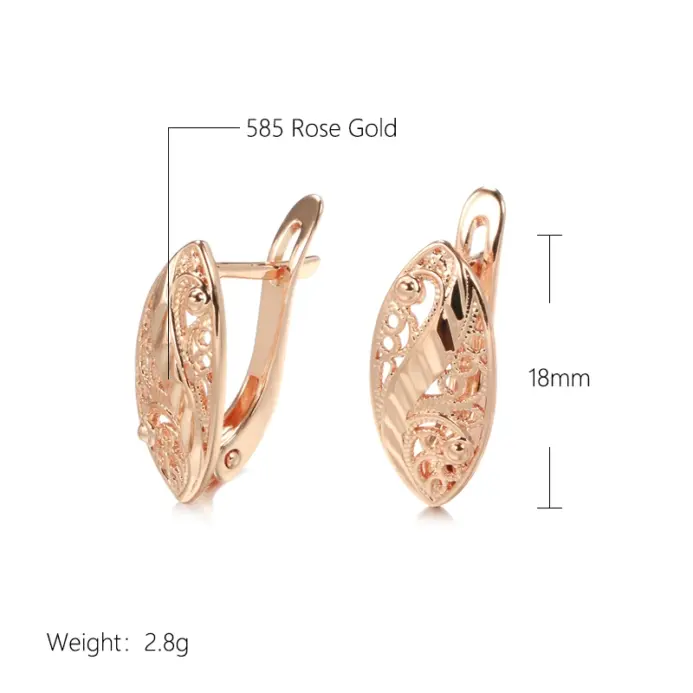 Kinel nuevos pendientes de novia de oro rosa 585, joyería étnica de moda diaria para boda, pendientes colgantes de flores huecas inusuales para mujer 2
