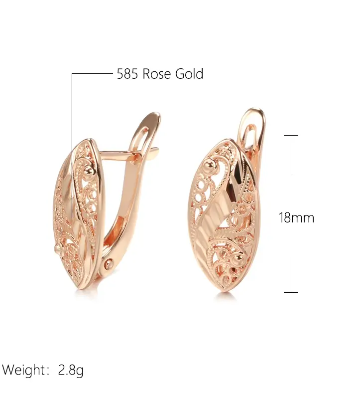 Kinel nuevos pendientes de novia de oro rosa 585, joyería étnica de moda diaria para boda, pendientes colgantes de flores huecas inusuales para mujer 2