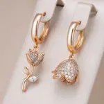 Kinel Hot 585 pendientes grandes asimétricos de Color oro rosa para mujer, accesorios de circón Natural totalmente brillante, joyería fina diaria 1