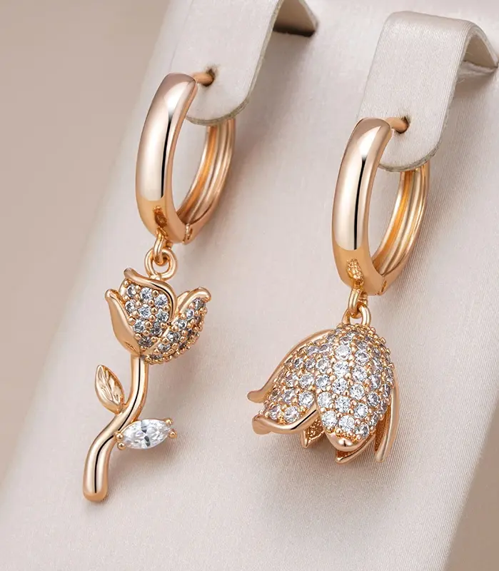 Kinel Hot 585 pendientes grandes asimétricos de Color oro rosa para mujer, accesorios de circón Natural totalmente brillante, joyería fina diaria 1