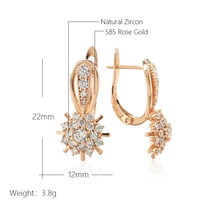 Kinel-pendientes ingleses con flor de circón Natural brillante para mujer, Color oro rosa 585, joyería Vintage de moda, accesorios para fiesta diaria 2