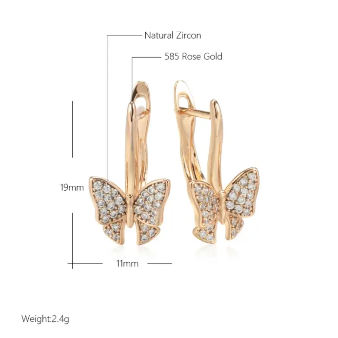 Kinel-pendientes largos de mariposa fina de lujo para mujer, aretes inusuales de Color oro rosa 585, joyería diaria de moda creativa hueca 2