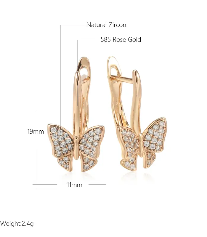Kinel-pendientes largos de mariposa fina de lujo para mujer, aretes inusuales de Color oro rosa 585, joyería diaria de moda creativa hueca 2