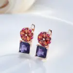 Pendientes Kinel cuadrados de circonita Natural púrpura para mujer, joyería de flores de Color oro rosa 585 3