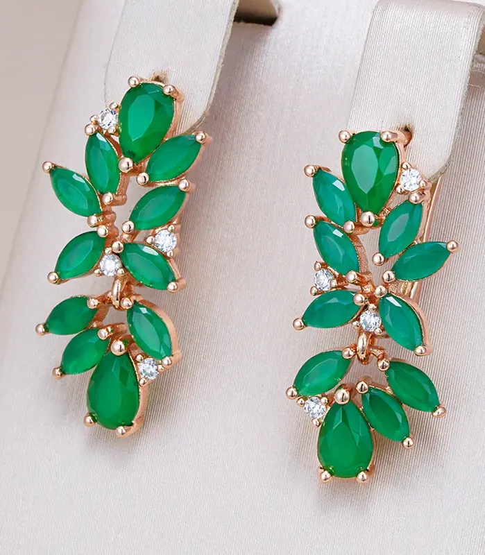 Kinel-pendientes colgantes de flor de cristal de circón con corte Esmeralda para mujer, joyería étnica fina diaria de Color oro rosa 585 de lujo 1