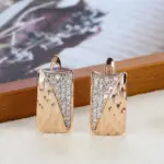 Kinel-pendientes cuadrados con patrón para mujer, aretes de circonita Natural de oro rosa 585, joyería de boda étnica para novia 4