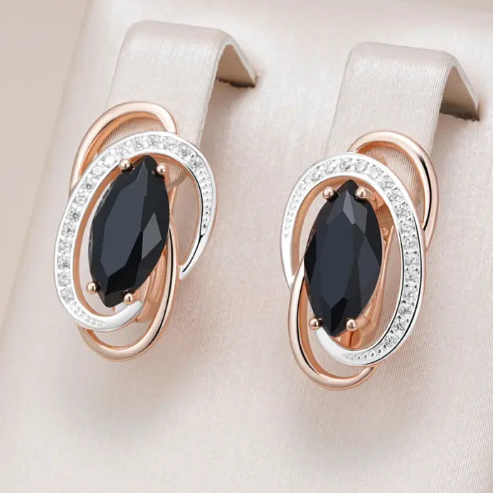 Kinel-pendientes colgantes de circonita Natural para mujer, inusuales, brillantes, negros, de lujo, Color oro rosa 585, joyería fina diaria para fiesta de boda 1