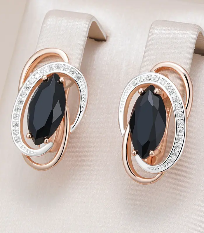 Kinel-pendientes colgantes de circonita Natural para mujer, inusuales, brillantes, negros, de lujo, Color oro rosa 585, joyería fina diaria para fiesta de boda 1